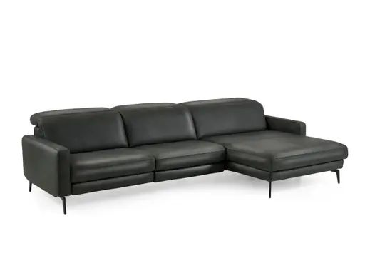 Ecksofa -3-Sitzer mit Longchair rechts, Kopfteil verstellbar, Leder, Anthrazit
