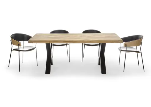 Esstisch - LB ca. 220x100 cm, Wildeiche massiv geölt, Baumkante, Schwarz