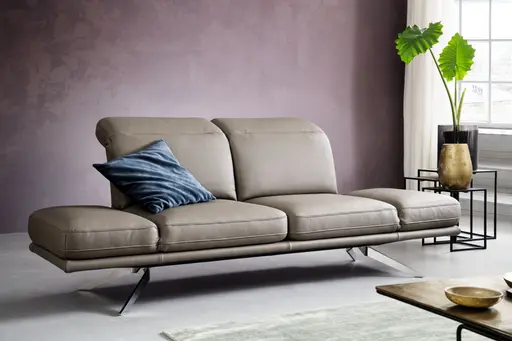 Sofa Sophie - 2,5-Sitzer inkl. Kopfstütze/Armlehne verstellbar, Leder, Lava