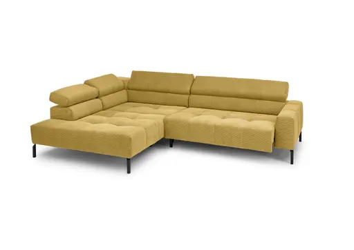 Ecksofa COLLEEN 2.0 - Ecke links und 2-Sitzer, Sitzvorzug motorisch, Feincord, Gold