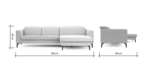 Ecksofa Rafaela 2.0 - 2,5-Sitzer mit Longchair rechts inkl. Kopfteilverstellung, Stoff, Champagner