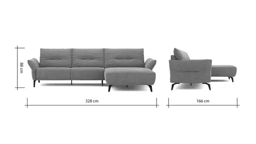 Ecksofa Bahia - 2,5-Sitzer mit Longchair rechts inkl. Armlehne verstellbar, Stoff, Kupfer