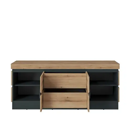 TV-Board- Eiche Dekor, Dunkelgrau