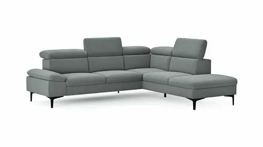 Ecksofa Felipa - 2,5-Sitzer mit Ecke rechts inkl. Kopfteil verstellbar, Stoff, Grau