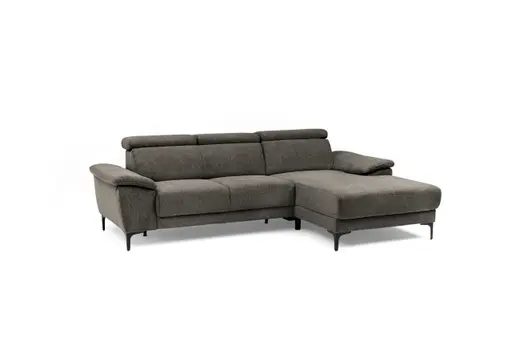 Ecksofa EZRA - 2-Sitzer, Ecke rechts inkl. Kopfteilverstellungen, Stoff, Braun