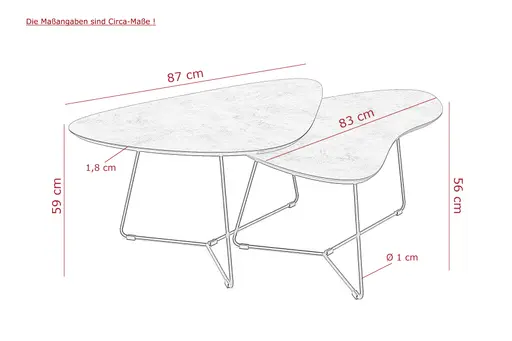 Couchtisch - 2er Set, Betonoptik dunkel, Schweizer Kante, Schwarz