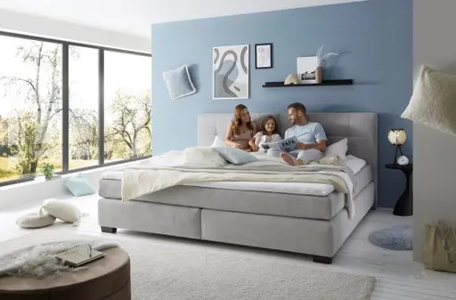 Boxspringbett JILA- Ligefläche ca. 240x200 cm, Stoff, Hellgrau
