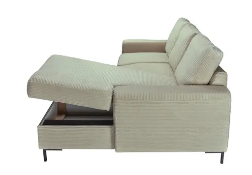 Ecksofa - 2-Sitzer, Ecke rechts inkl. Schlaffunktion und Bettkasten, Stoff, Creme