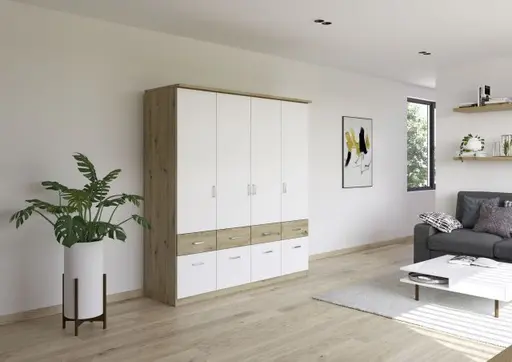 Drehtürenschrank ROYAN- B ca. 181 cm, Eiche Dekor, Weiß