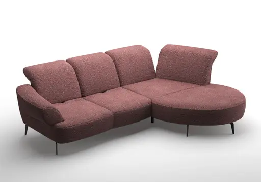 Ecksofa - Sofa 2-sitzig mit Longchair rechts, Stoff, Aubergine