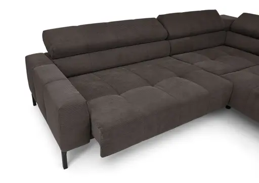 Ecksofa COLLEEN 2.0 - Ecke links und 2-Sitzer, Sitzvorzug motorisch, Feincord, Mocca