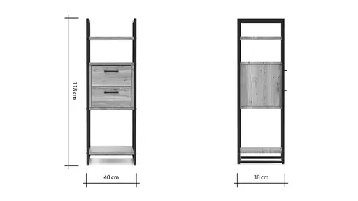Regal Farmingdale - mit zwei Schubkästen, Eiche massiv, natur geölt