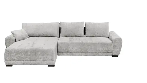 Ecksofa - Longchair links mit 2-Sitzer, Schlaffunktion mit Bettkasten, Stoff, Silbergrau