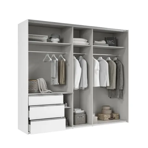 Schwebetürenschrank- B ca. 250 cm, Weiß, Spiegel