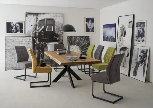 Esstisch - LB ca. 240x100 cm, Wildeiche massiv geölt, Baumkante, Schwarz