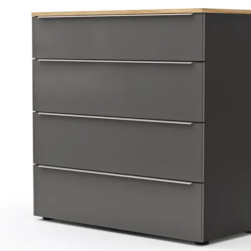 Kommode Colorado Beimöbel - Front Glas, Dunkelgrau matt, Griffe Edelstahlfarbig