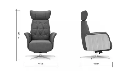Drehsessel Aberdeen - Größe M, inkl. Relaxfunktion (motorisch), Aufstehhilfe, Holzblende furniert, Eiche, Stoff, Anthrazit