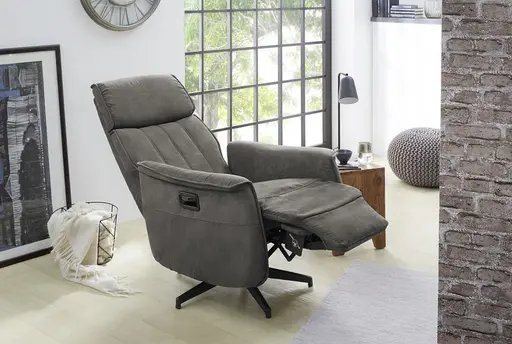 Fernsehsessel - Microfaser Grau, Gestell Metall Schwarz gepulvert