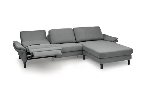 Ecksofa CALM PREMIUM 2.0 - 3-Sitzer mit Longchair rechts, Relaxfunktion motorisch, Armlehne verstellbar, Stoff, Anthrazit