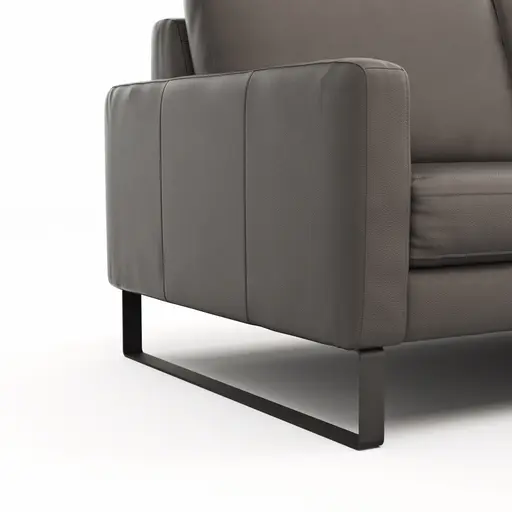 Sofa Enna - 3-Sitzer, Armlehne A, Leder, Schwarz, Kufe, Schwarz