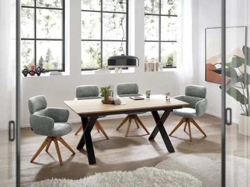 Esstisch MATTIES - ausziehbar, LB ca. 180x90 cm, Eiche Furnier, Schweizer Kante, Schwarz