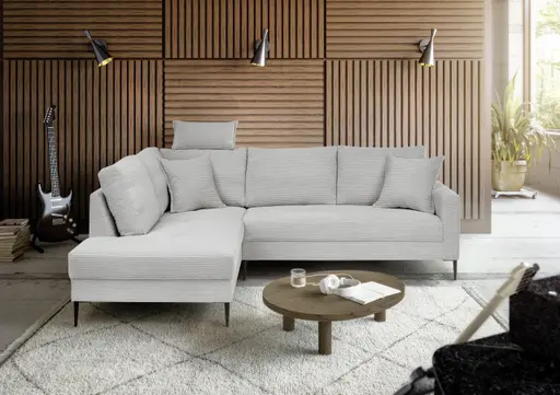 Ecksofa - Ecke links, 3-Sitzer, Stoff, Hellgrau