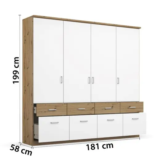 Drehtürenschrank ROYAN- B ca. 181 cm, Eiche Dekor, Weiß