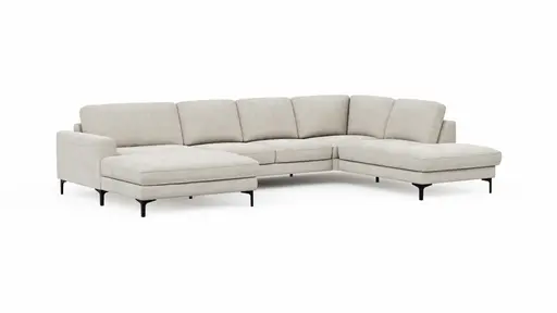 Wohnlandschaft Oviedo - Longchair links mit 2-Sitzer und Ecke rechts, Stoff, Natur