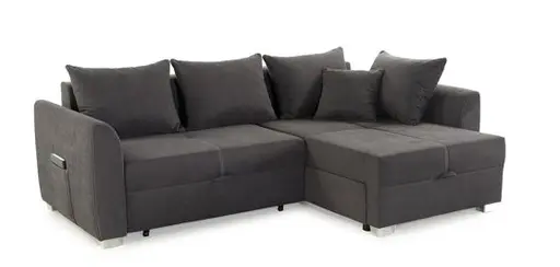 Ecksofa - 2-Sitzer, Ecke rechts inkl. Schlaffunktion mit Bettkasten, Stoff, Grau