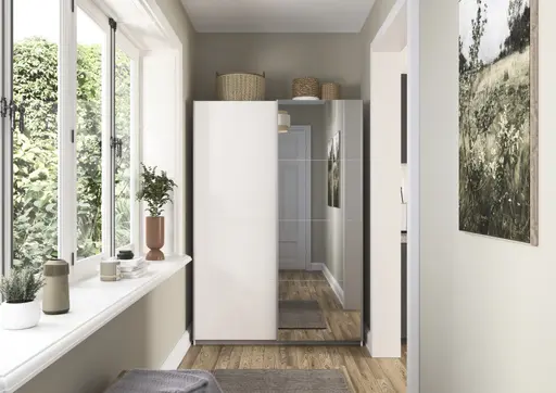 Schwebetürenschrank RUBITO- B ca. 136 cm, Weiß, Spiegel