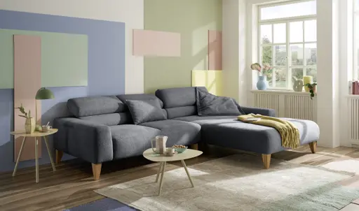 Ecksofa CHENOA - 2-Sitzer mit Longchair rechts, Kopfteil verstellbar, Stoff, Anthrazit
