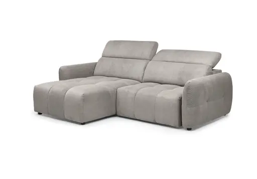 Ecksofa MADAN - 1,5-Sitzer mit Longchair rechts, Sitztiefe verstellbar motorisch, Kopfteil verstellbar, Stoff, Truffle