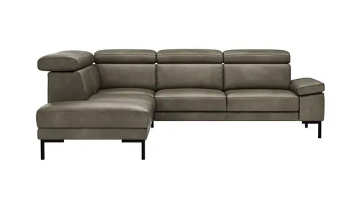 Ecksofa Hudson - Ecke links mit 2,5-Sitzer inkl. Kopfteil verstellbar, Leder, Braungrün
