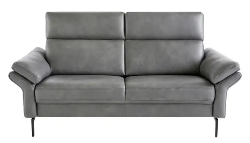 Sofa Atella - 2,5 Sitzer inkl. motorischem Sitzvorzug, Kopfteilverstellung, Leder, Anthrazit