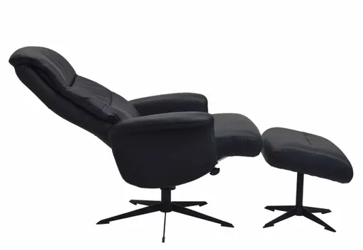 TV-Sessel MENNIS mit Hocker - drehbar, Relaxfunktion, Kopfteilverstellung, Leder, Schwarz