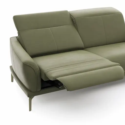 Sofa Amadena - 2-Sitzer inkl. Relaxfunktion motorisch und Kopfteil verstellbar, Leder, Olive