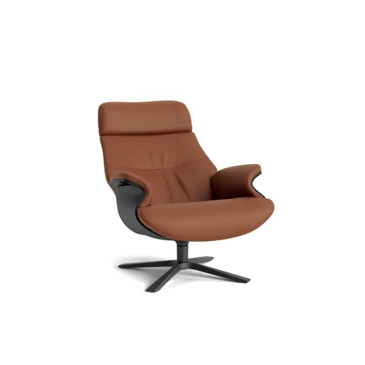 Relaxsessel Avina - Drehbar inkl. Rücken und Kopfteilverstellung, Leder, Cognac, Holzschale Schwarz