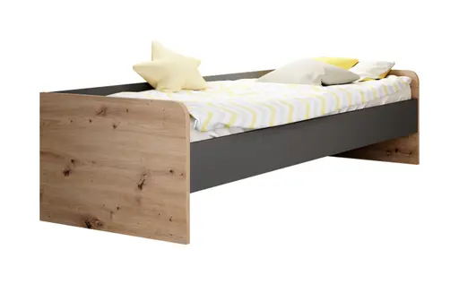 Bettgestell- Liegefläche ca. 90x200 cm, Eiche Dekor, Dunkelgrau