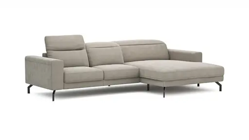 Ecksofa Rockport B - 2,5-Sitzer mit Longchair rechts inkl. Kopfteil verstellbar und Sitztiefe verstellbar (motorisch), Stoff, Khaki