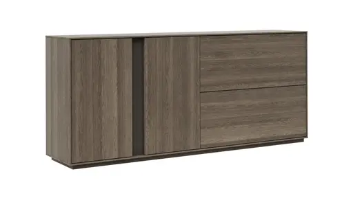 Sideboard Saratoga - mit Klapptüren, Buche massiv, silbergrau geölt