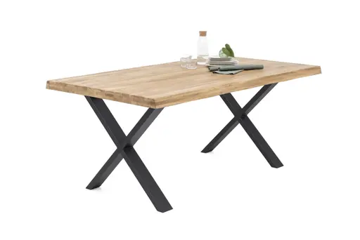 Esstisch- LB ca. 180x100 cm, Eiche, Massiv, Geölt, Metall, Schwarz