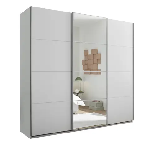 Schwebetürenschrank- B ca. 215 cm, Weiß, Spiegel
