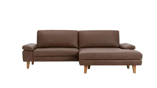 Ecksofa Houston - 1,75-Sitzer mit Longchair groß rechts, inkl. Sitztiefenverstellung und Armlehne klappbar, Leder, Dunkelbraun