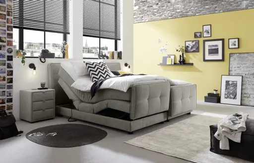 Boxspringbett- Liegefläche ca. 180x200 cm, Stoff, Hellbraun