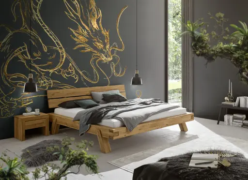 Bettgestell- Liegefläche ca. 180x200 cm, Eiche, Massiv, Geölt