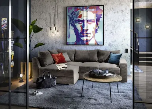 Ecksofa JANIS - 2,5-Sitzer, Ecke rechts inkl. Schlaffunktion, Stoff, Grau