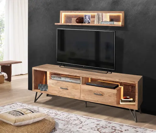 Lowboard - mit Beleuchtung, B ca. 175 cm, Akazie massiv