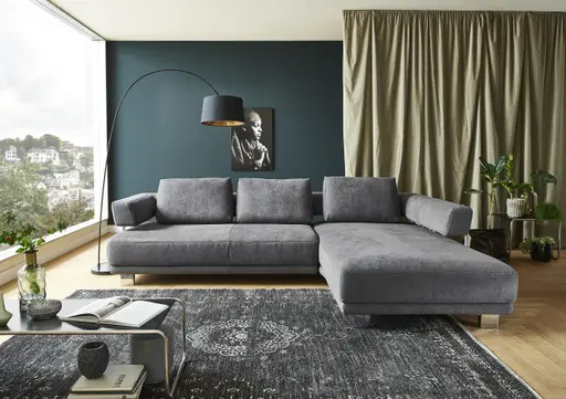 Ecksofa - 2,5-Sitzer mit Longchair rechts, Stoff, Grau