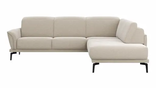 Ecksofa Amadena - 2-Sitzer mit Ecke rechts inkl. Kopfteilverstellung und Sitzvorzug, Stoff, Creme