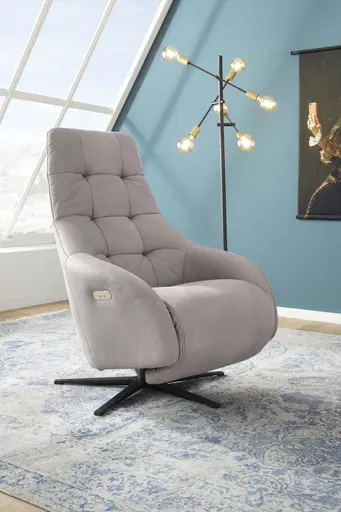 Sessel - Relaxfunktion motorisch, Leder, Eisengrau
